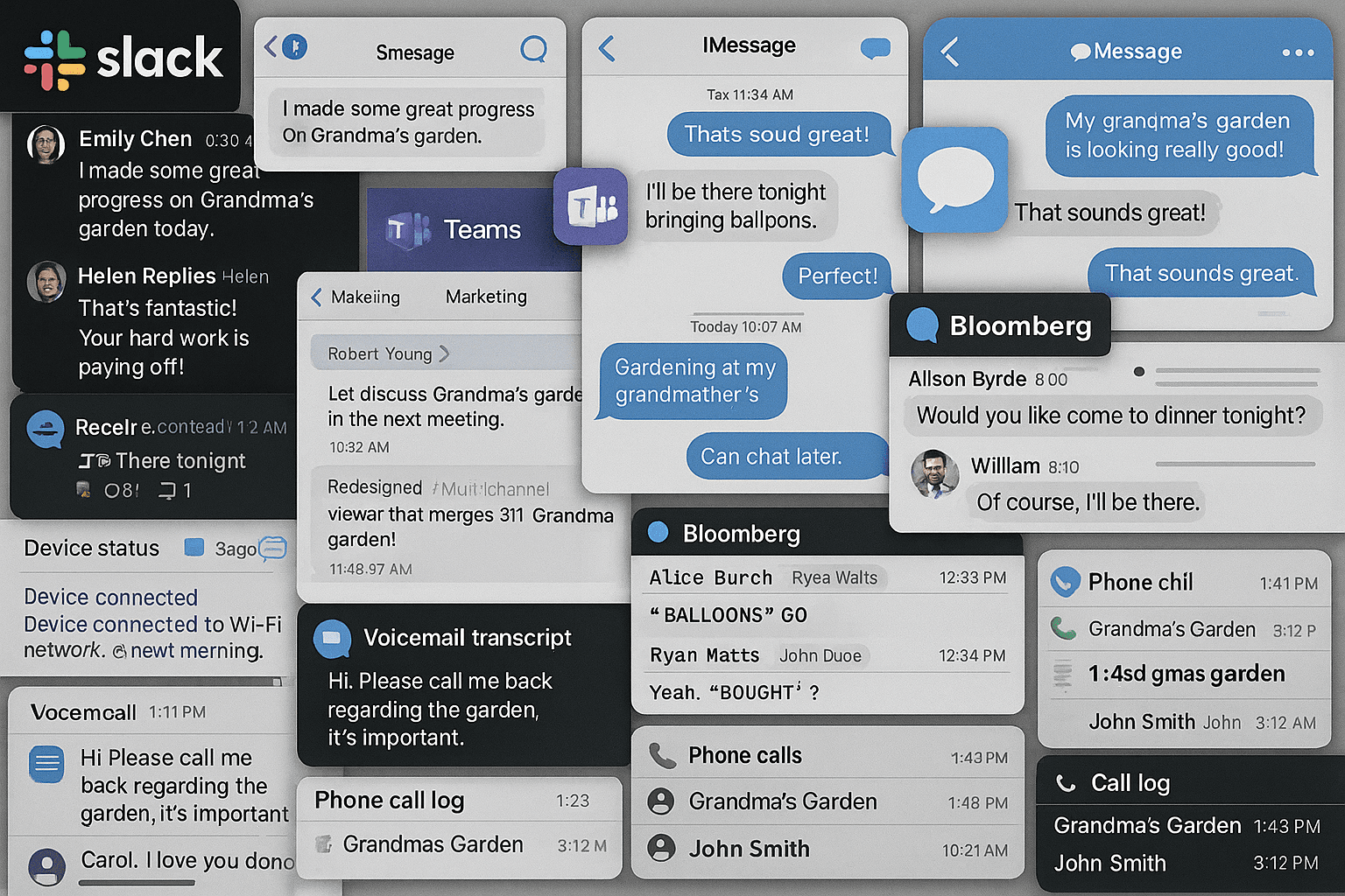 LLM-assisted conversation analysis showing AI-generated thread summaries, sentiment indicators, and flagged coded language alongside the unified message timeline